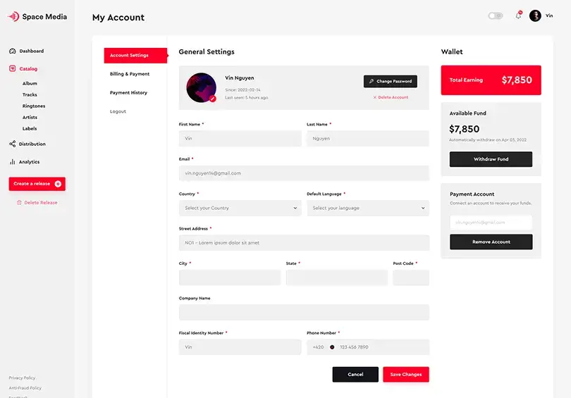 AAU Asia Records artist dashboard